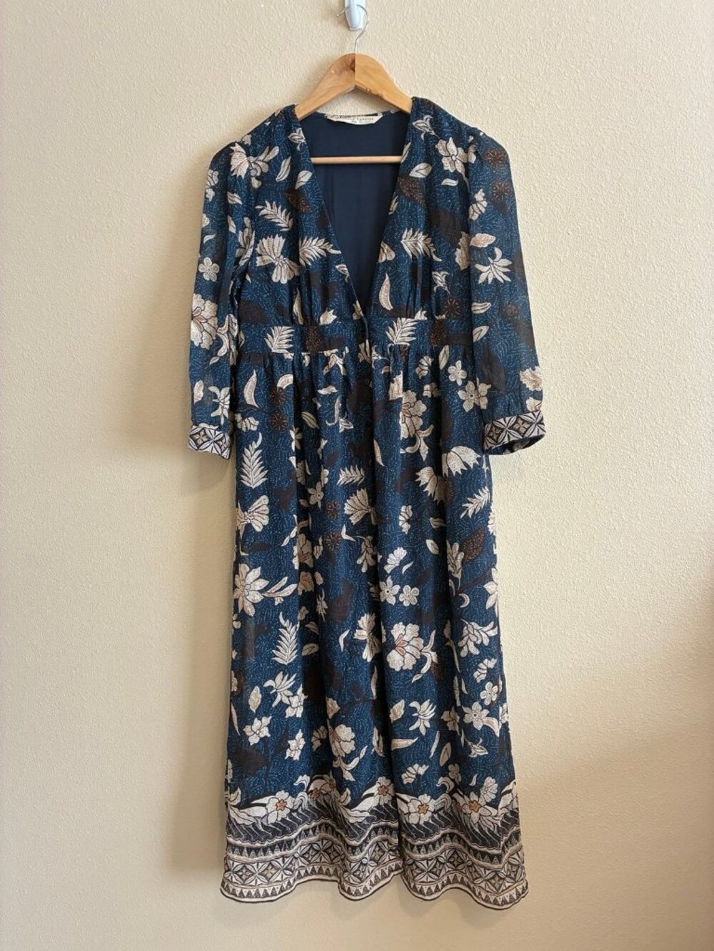 Wayward Fancies eShakti Women's Blue and Brown Floral Midi Dress